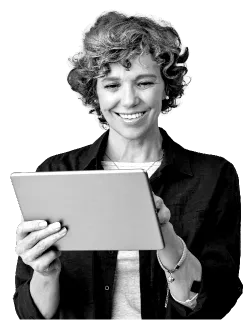 A woman holding a tablet